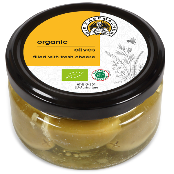 Organic olives filled with fresh cheese
