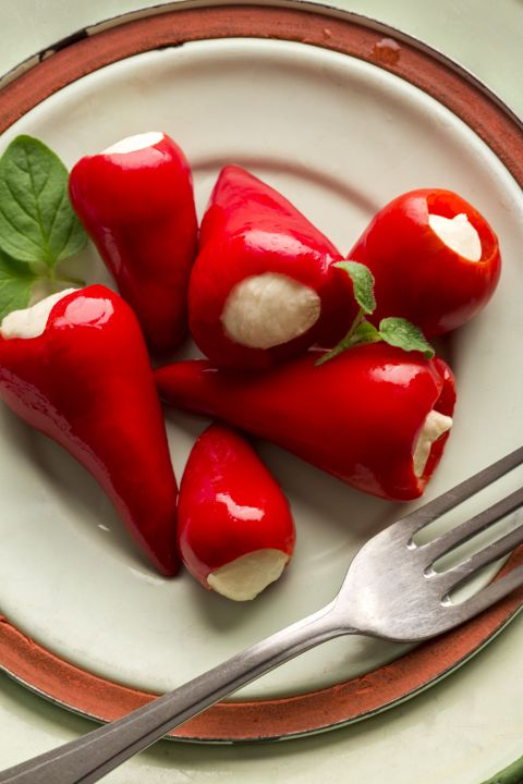 Hot peppers filled with fresh cheese