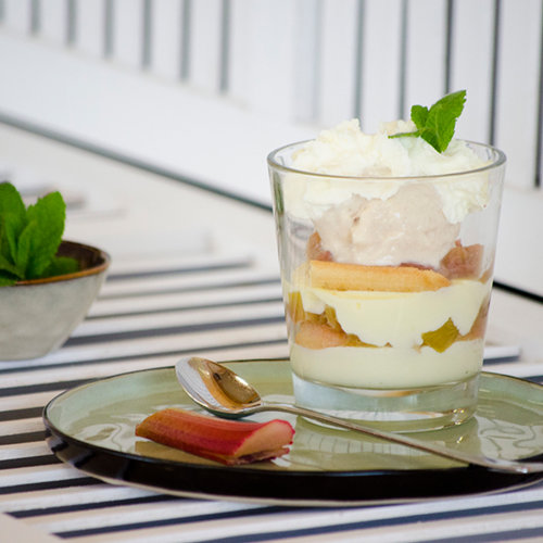 Rhubarb layer dessert with mint